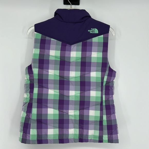 The North Face Girl's Reversible Plaid Puffer Vest Purple Mint White - Picture 8 of 11